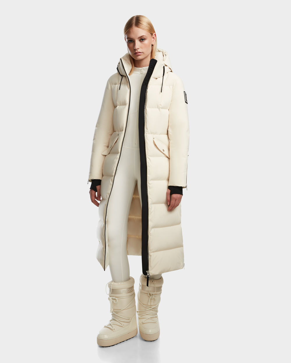 Long Puffer Womens Cream Puffer Cream Hooded Longline Puffer Coat