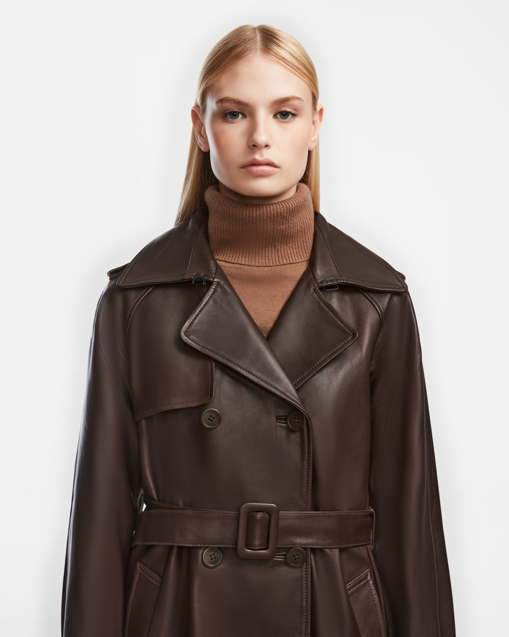 RUDSAK CASSIE L Women's Leather Trench Coat - Espresso | Tailored