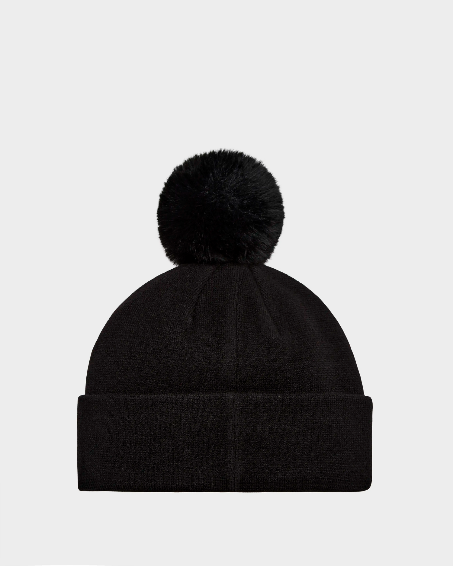 The Rudsak CERRY - 9423508 Black is a unisex wool winter hat featuring a folded brim and a large, fluffy black pom-pom, displayed on a plain light gray background—ideal for warmth and style in cold weather.