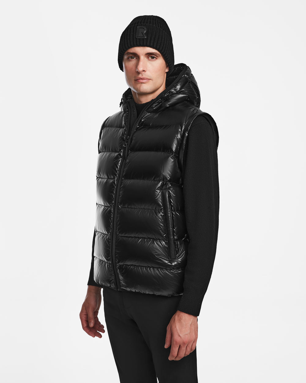 Hood Mens Plain Black Gilet DEMIAN S-R M123505 Black – Rudsak