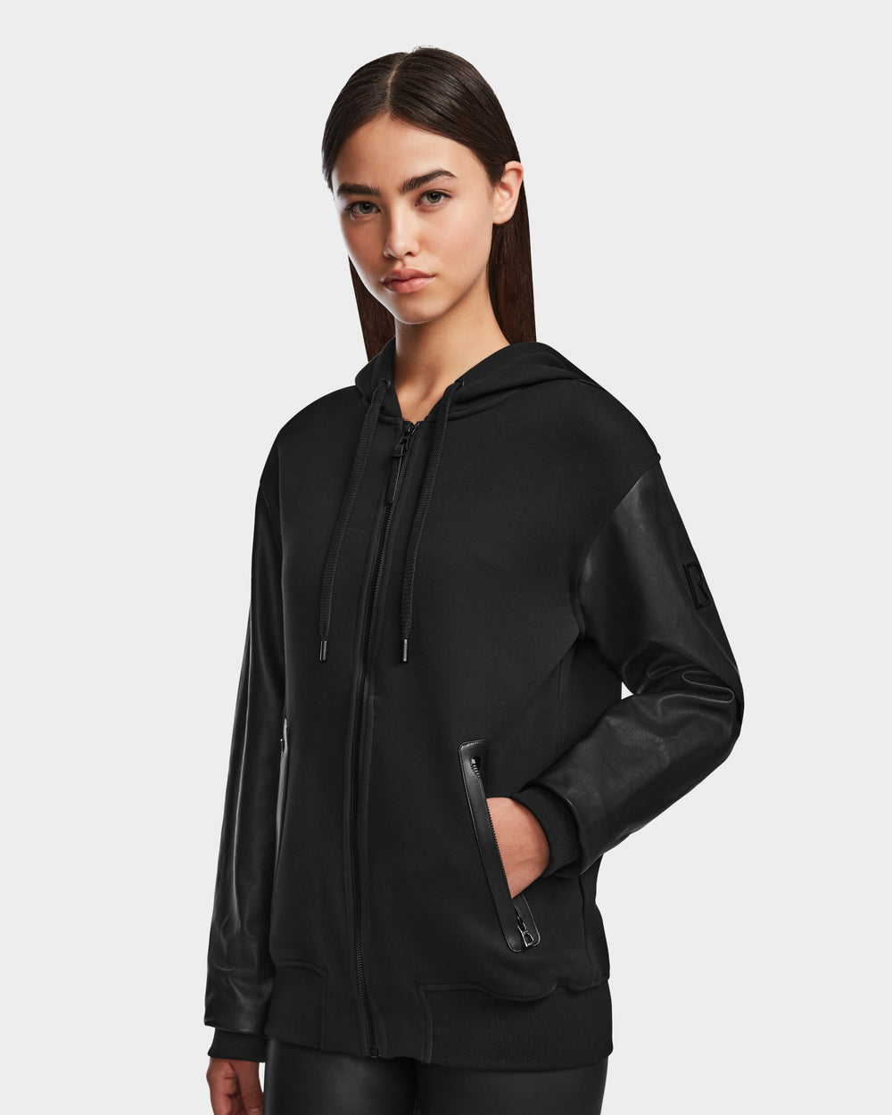DRAN Unisex Zip-Up Hoodie | Leather Sleeves | Premium Comfort – Rudsak