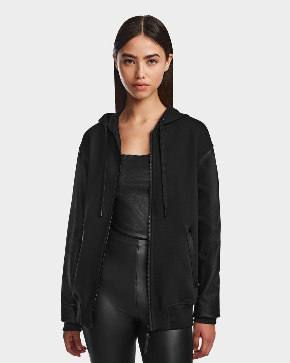 DRAN Unisex Zip-Up Hoodie | Leather Sleeves | Premium Comfort – Rudsak