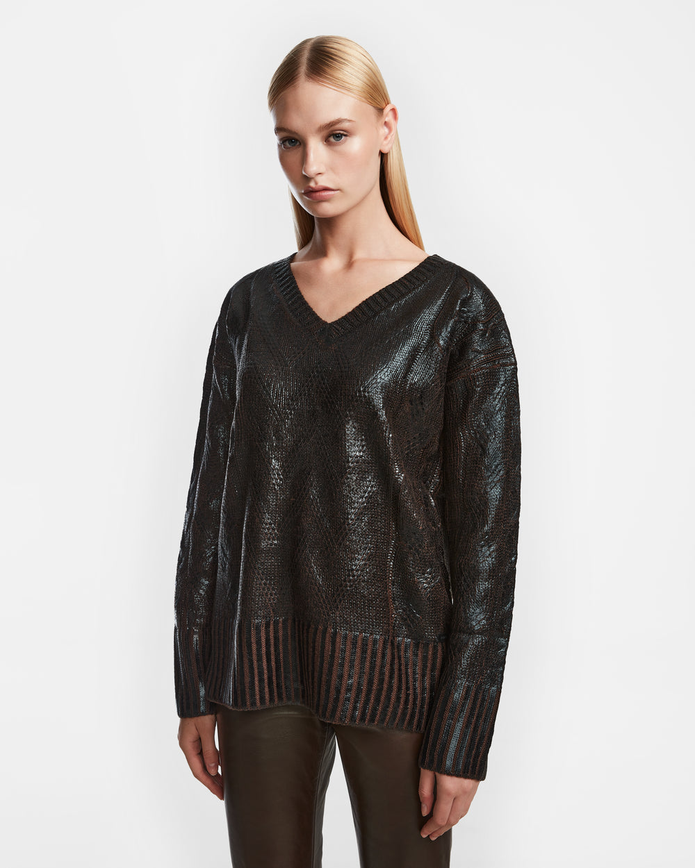 トップス LIDNM W/Si/Ca 18G V Neck Knit ASH BLACK Classic V-Neck Sweater in Heather Charcoal Cashmere | Shop Sid