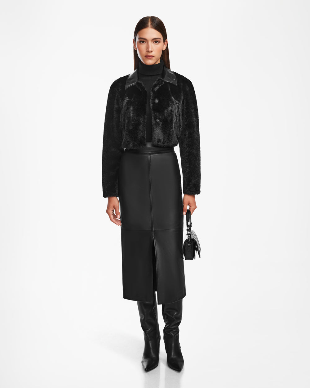 RUDSAK EVELYN Black Cropped Faux Fur Jacket - Chic & Luxurious