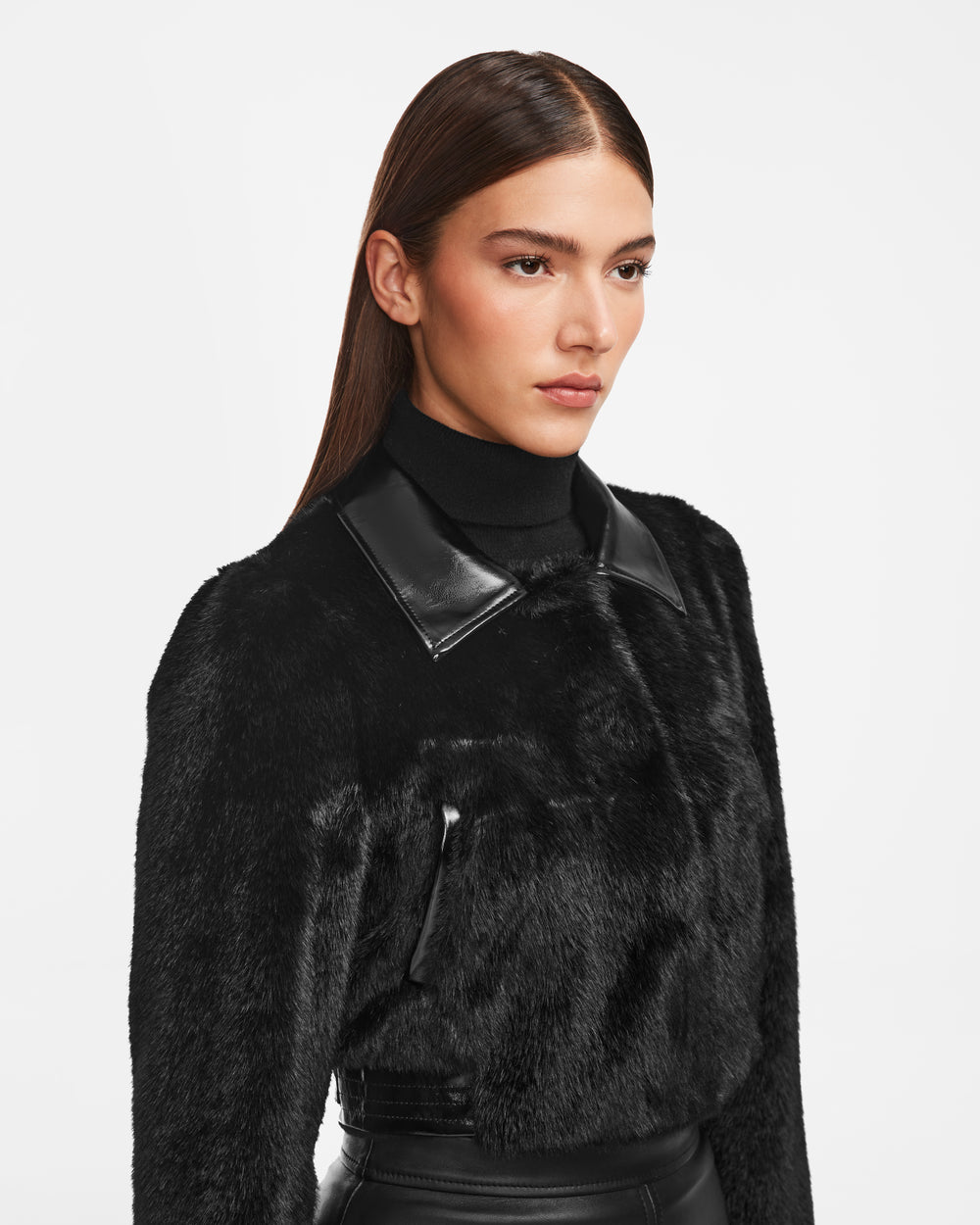 RUDSAK EVELYN Black Cropped Faux Fur Jacket - Chic & Luxurious