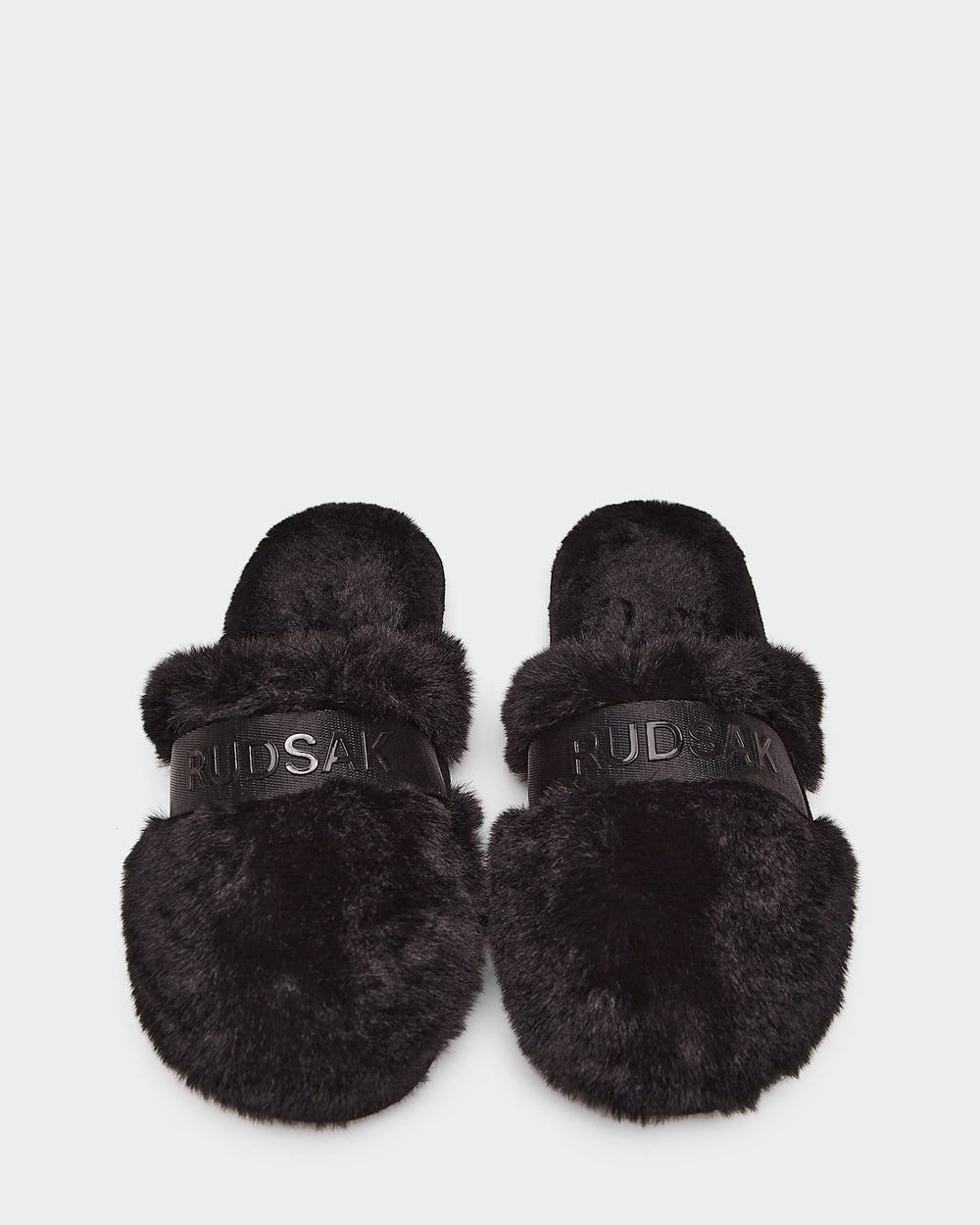 RUDSAK FLUFF Women's Black Faux-Fur Slippers | Cozy Lounge Slip-On