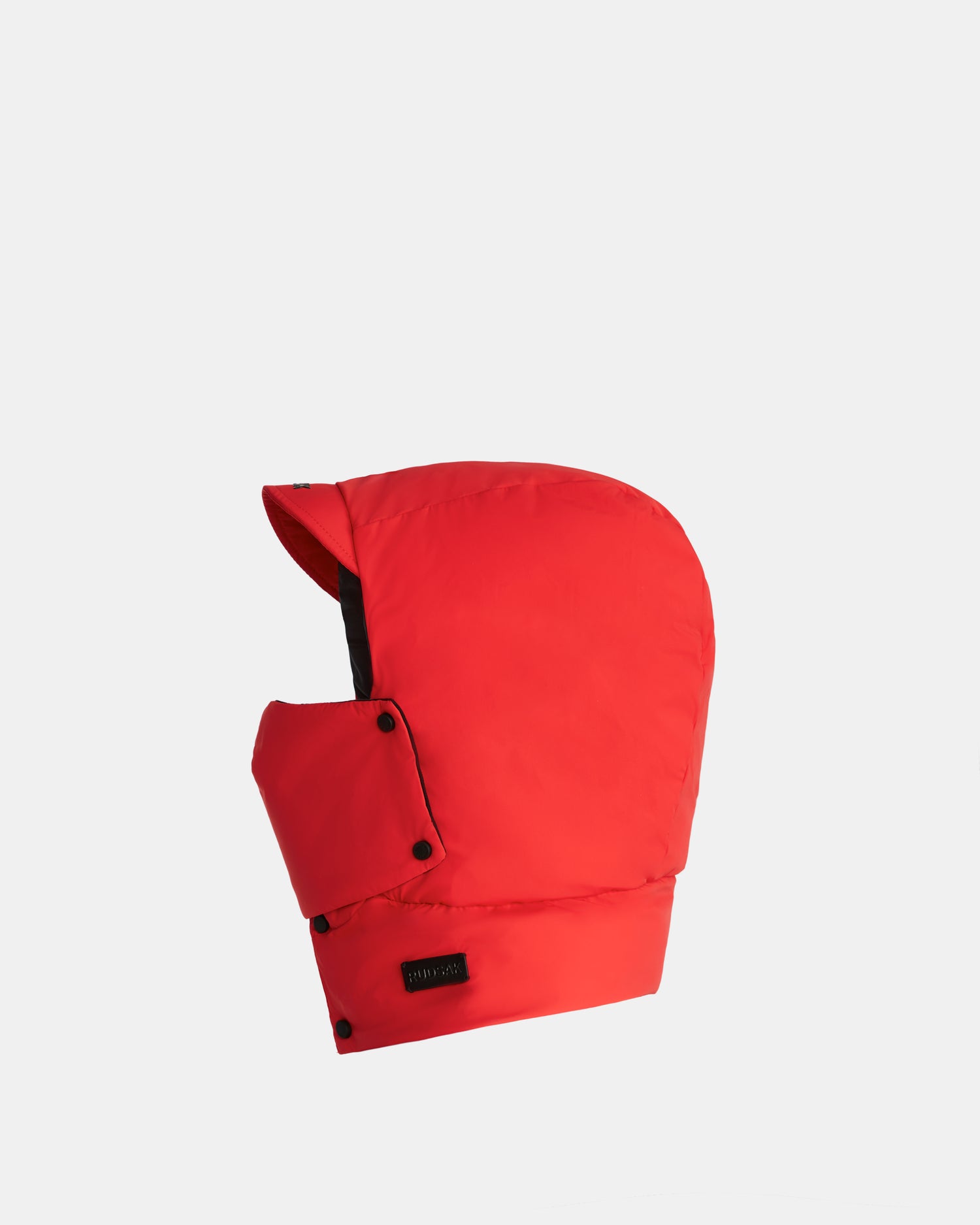 The Rudsak GREG - 9424519 Flame Red is an insulated winter hood with black snap buttons and a small black label, shown on a plain white background.