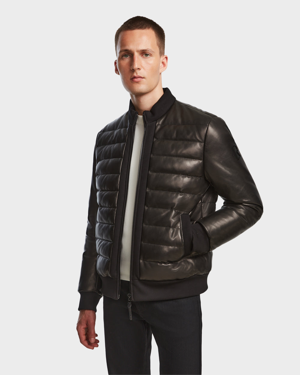 JIMMY X Black Men's Quilted Leather Down Jacket | Warmth & Style JIMMY X Black Men's Quilted Leather Down Jacket | Warmth & Style
