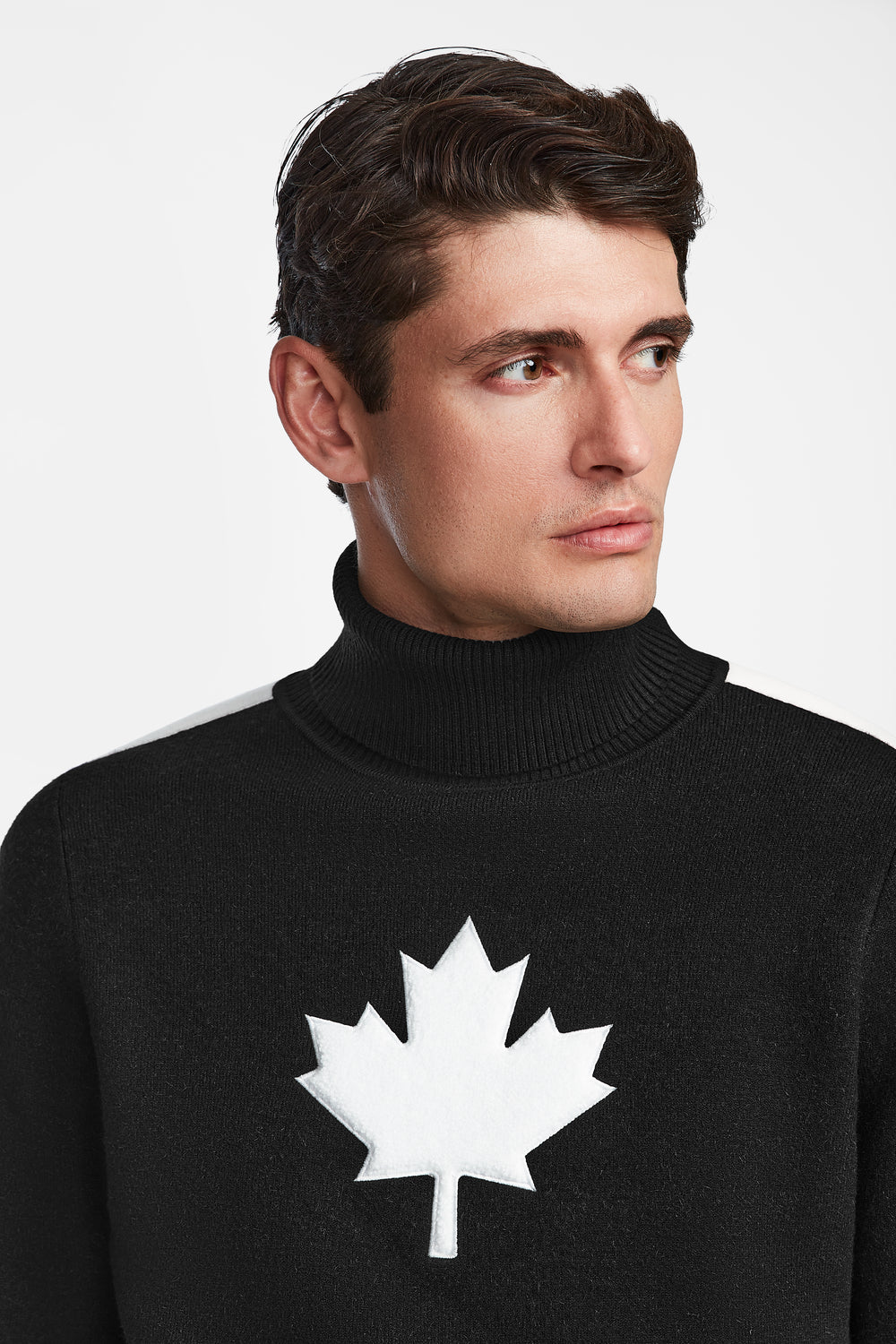 RIB LAME TURTLE KNIT /BLK×BLE Sunflower Merino Rib Turtle Neck - Black | Wallace Mercantile Shop