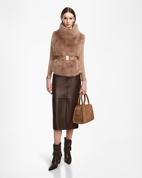 MAULIN Camel Faux Fur Vest - Luxe Mock-Neck & Vegan Leather – Rudsak