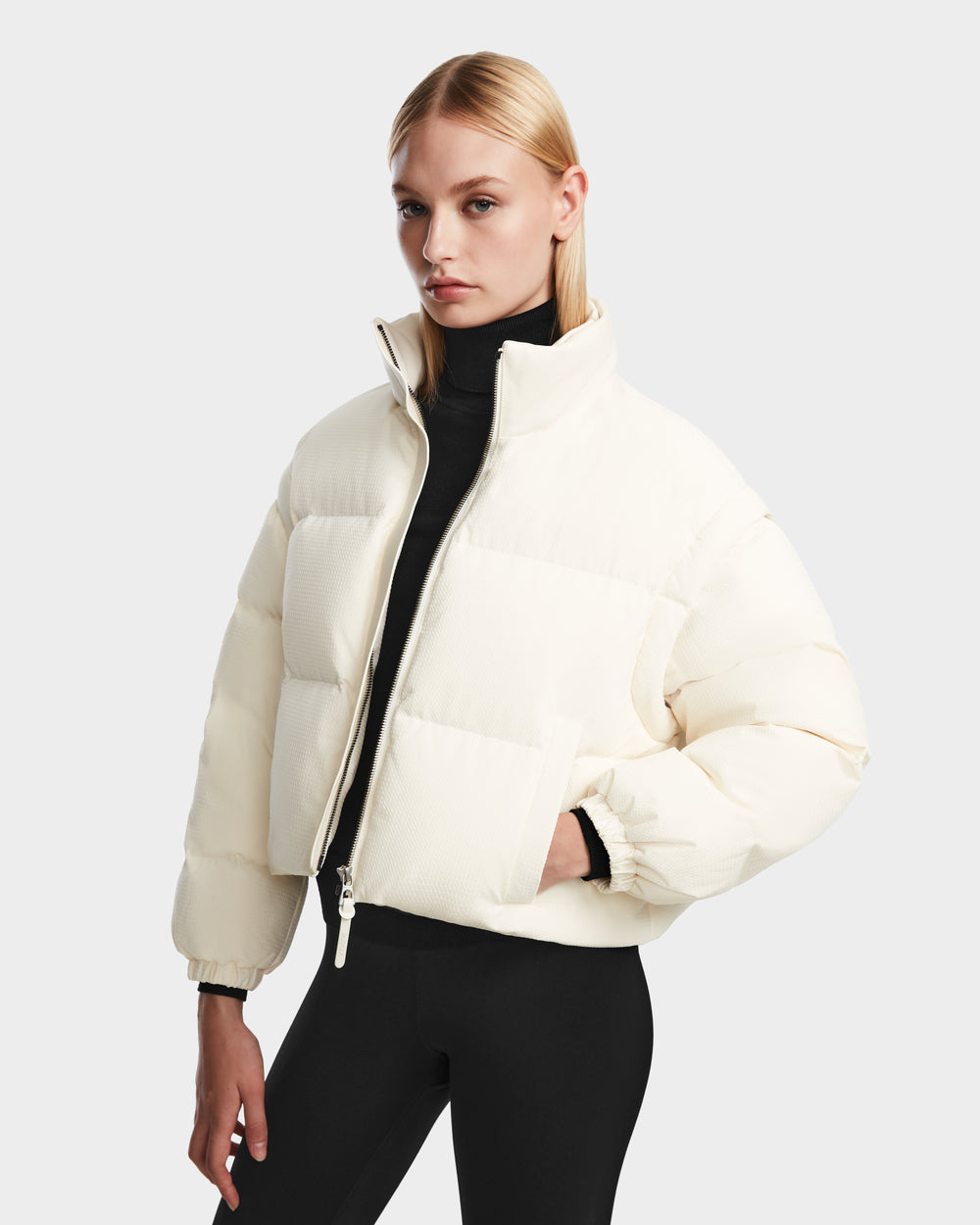 Cropped Puffer Cream Down Jacket Womens Buy Cream Moncler Coat