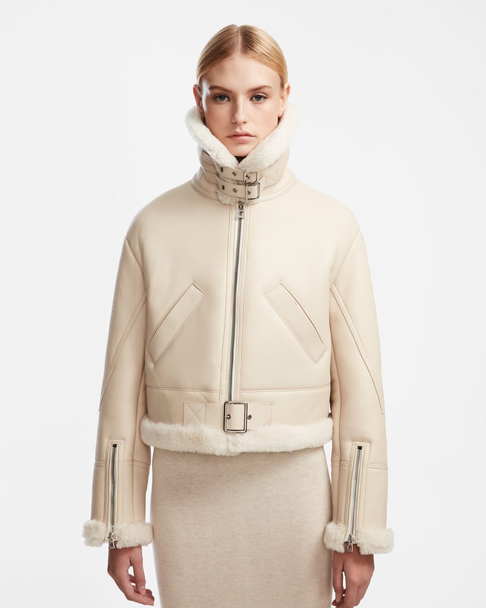 RUDSAK POLINA Women's Shearling Leather Moto Jacket | Warmth