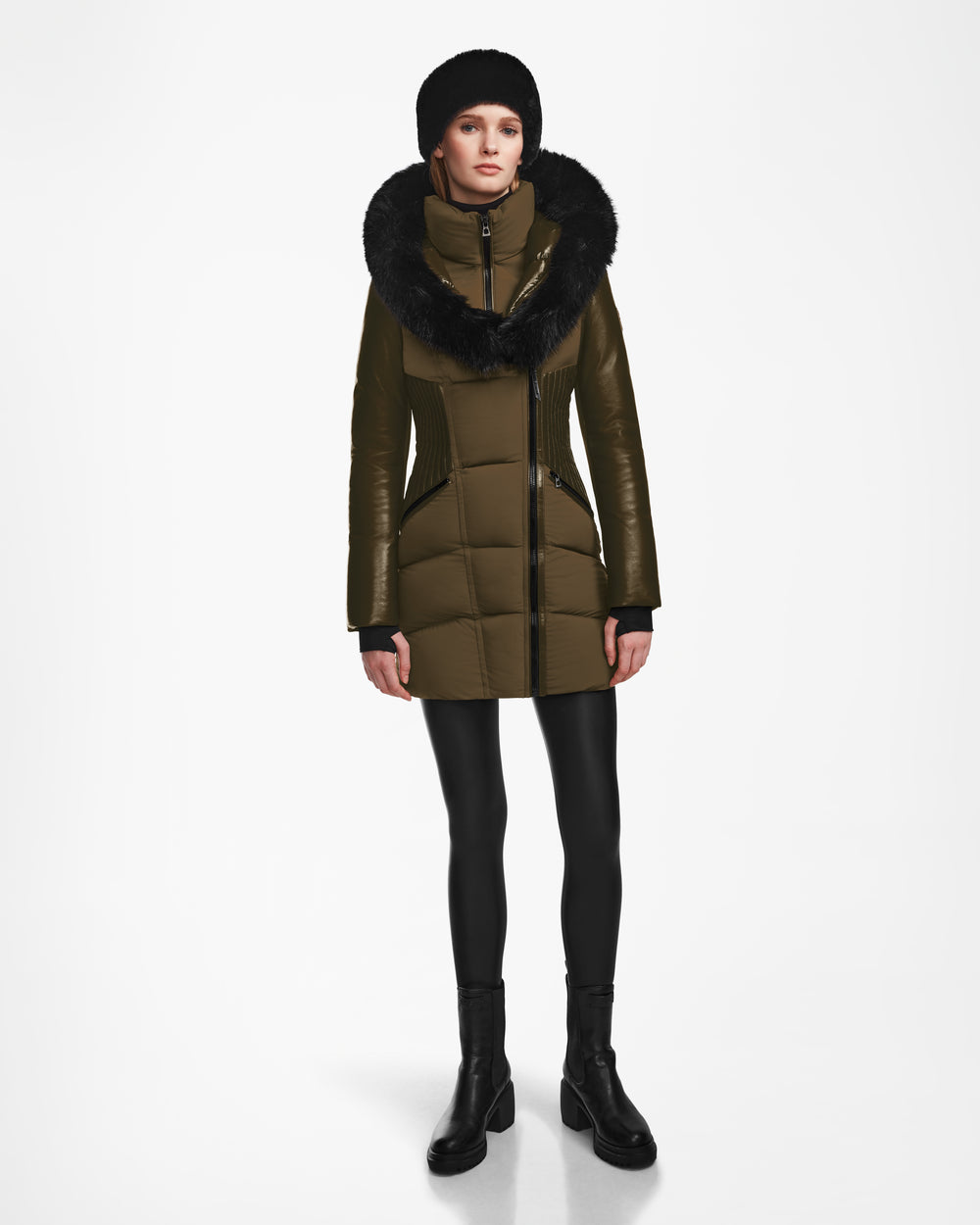 Women's puffer coat with leather SHAUNA Army RUDSAK – Rudsak