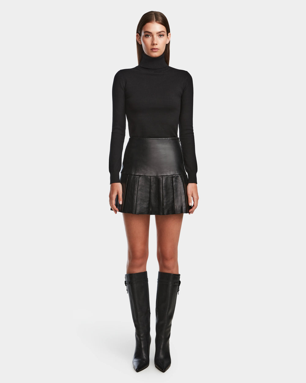 RUDSAK SOLANGE Black Pleated Leather Skirt - Women's Luxe Style