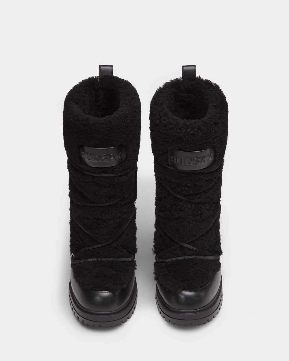 RUDSAK TALYNA Black Leather High-Heel Block Ankle Boots Chic