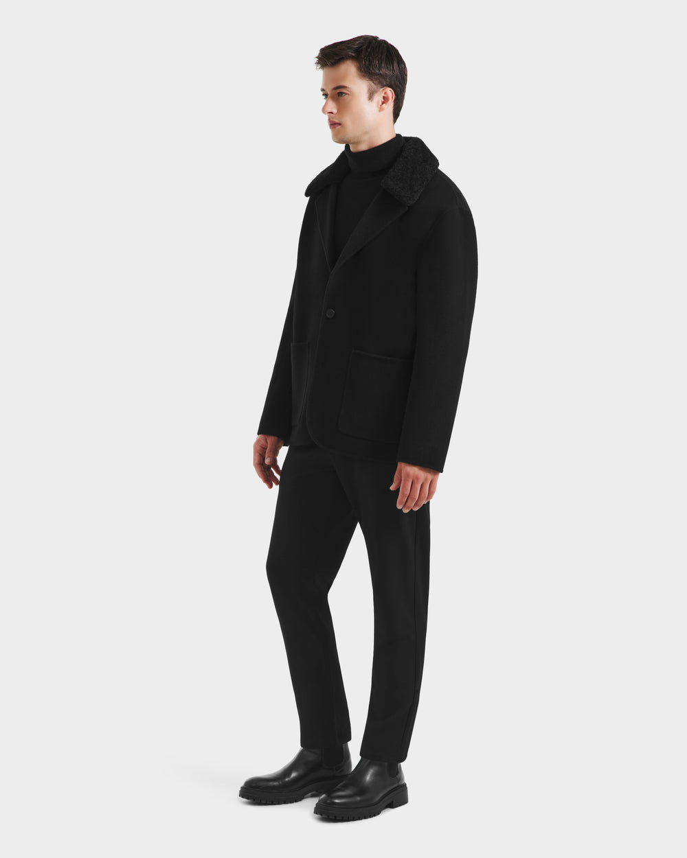 RUDSAK AIDEN Men's Wool-Blend Coat | Removable Shearling Collar