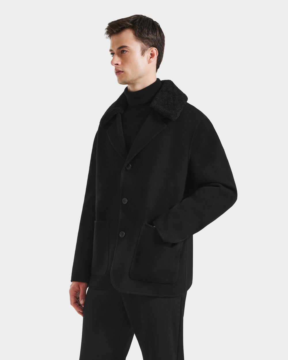RUDSAK AIDEN Men's Wool-Blend Coat | Removable Shearling Collar