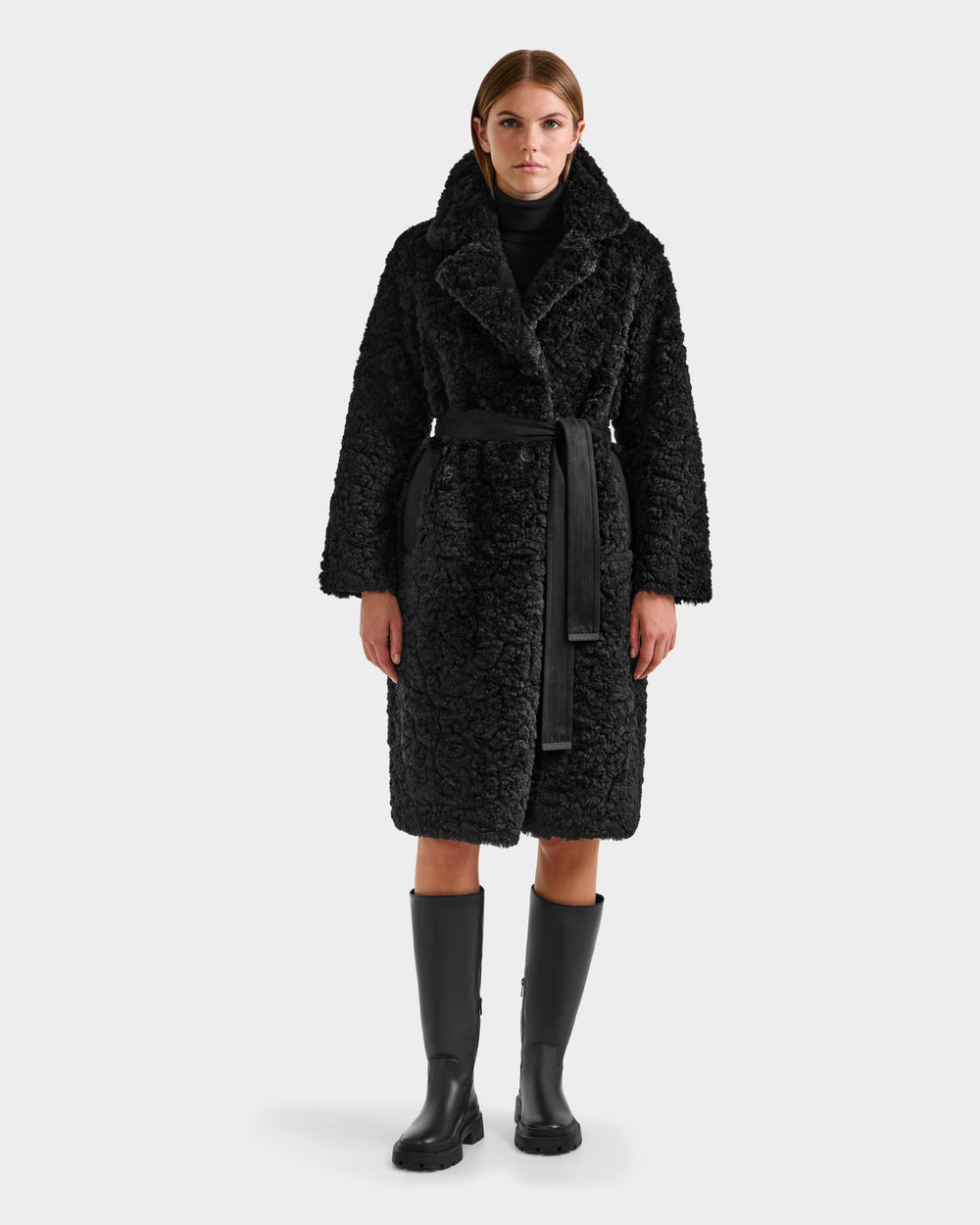 ANABELLE Reversible Faux Suede & Sherpa Women's Trench Coat | 2-in