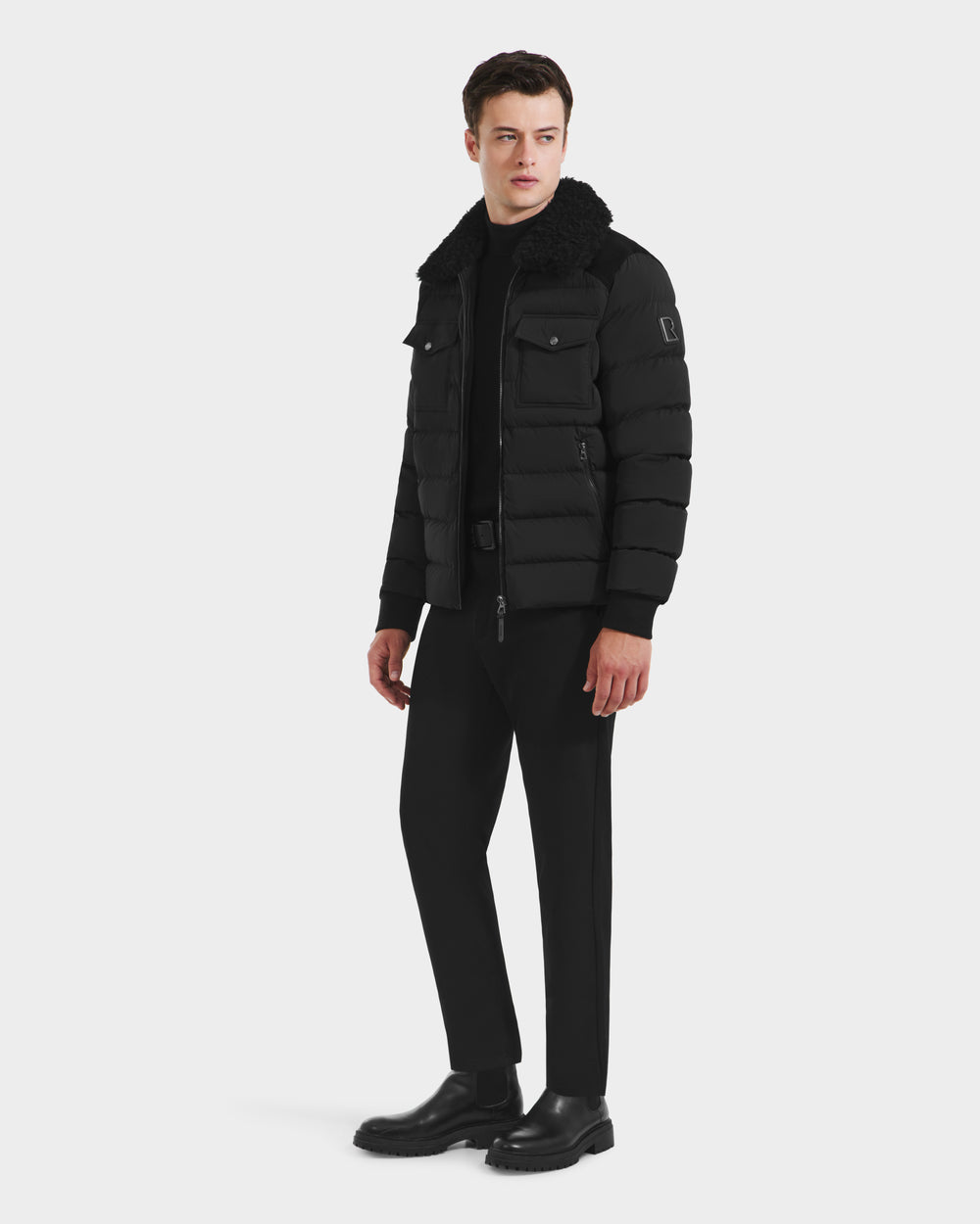RUDSAK ANTHONY Men's Black Quilted Aviator Jacket | Down