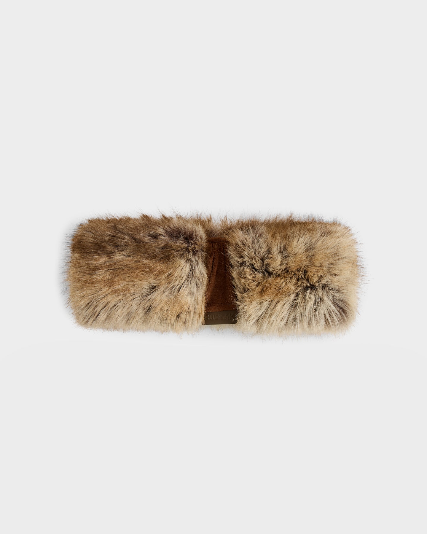 The Rudsak ARLETTE - 8425544 Mix Mocha is a brown faux fur muff hand warmer with a soft, fluffy texture—a perfect winter accessory—shown against a plain white background.