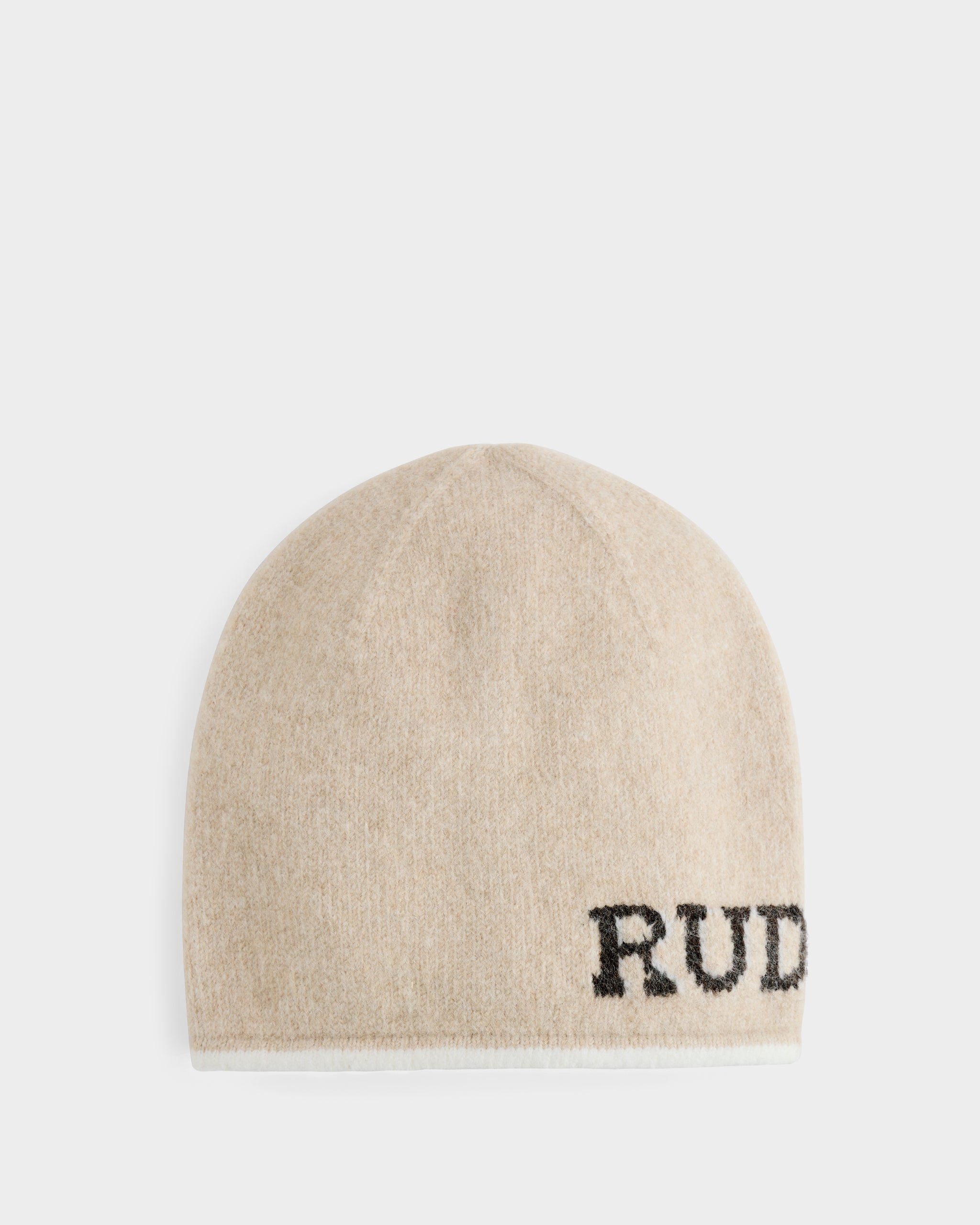 The AXEL - 6425040 Vanilla by Rudsak is a beige textured knit men’s beanie featuring partial black 
