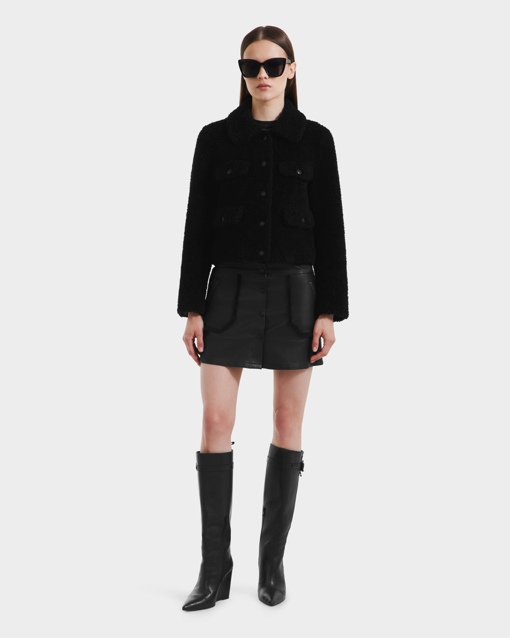 RUDSAK BLAIR Black Cropped Teddy Jacket | Faux Shearling Warmth