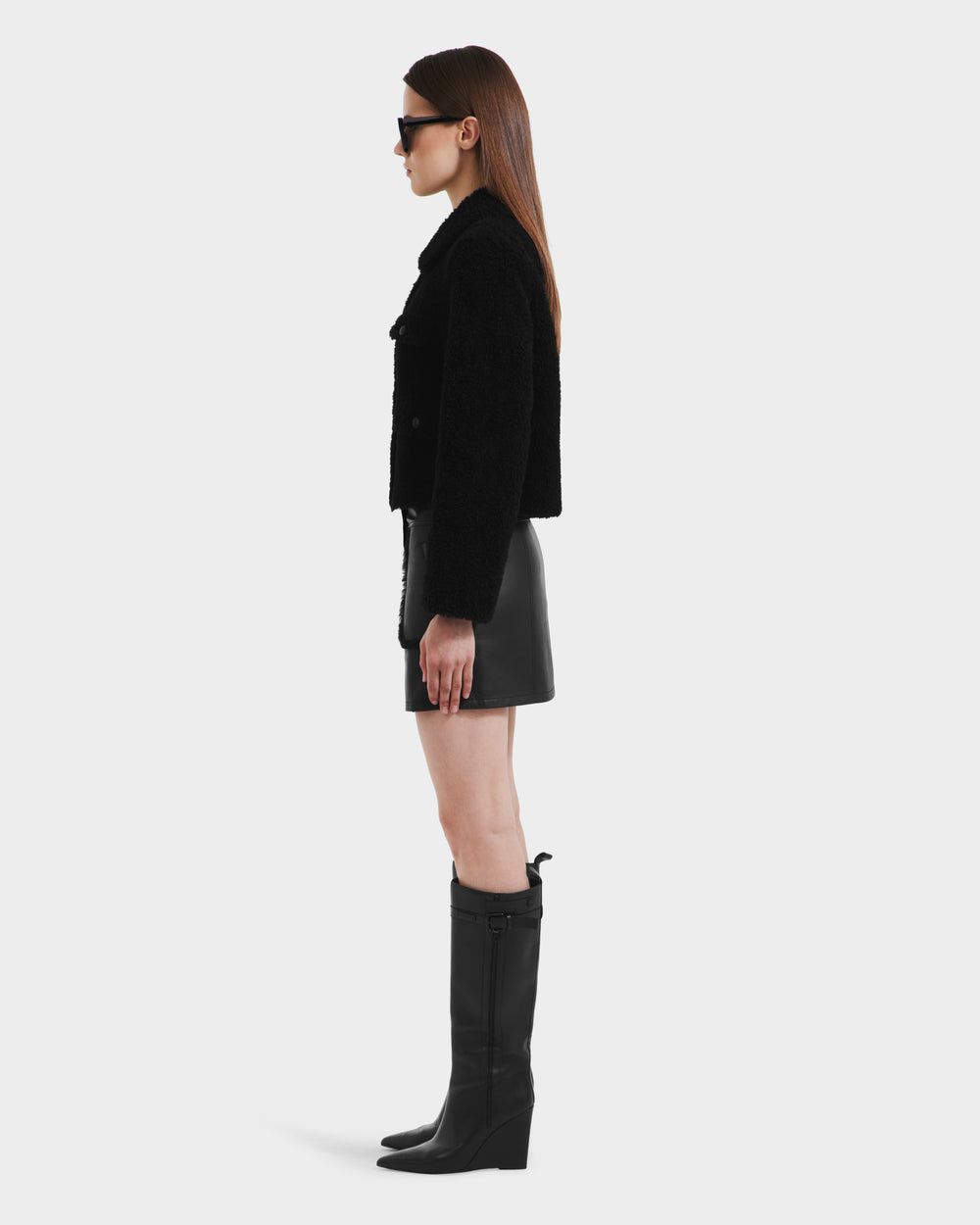 RUDSAK BLAIR Black Cropped Teddy Jacket | Faux Shearling Warmth