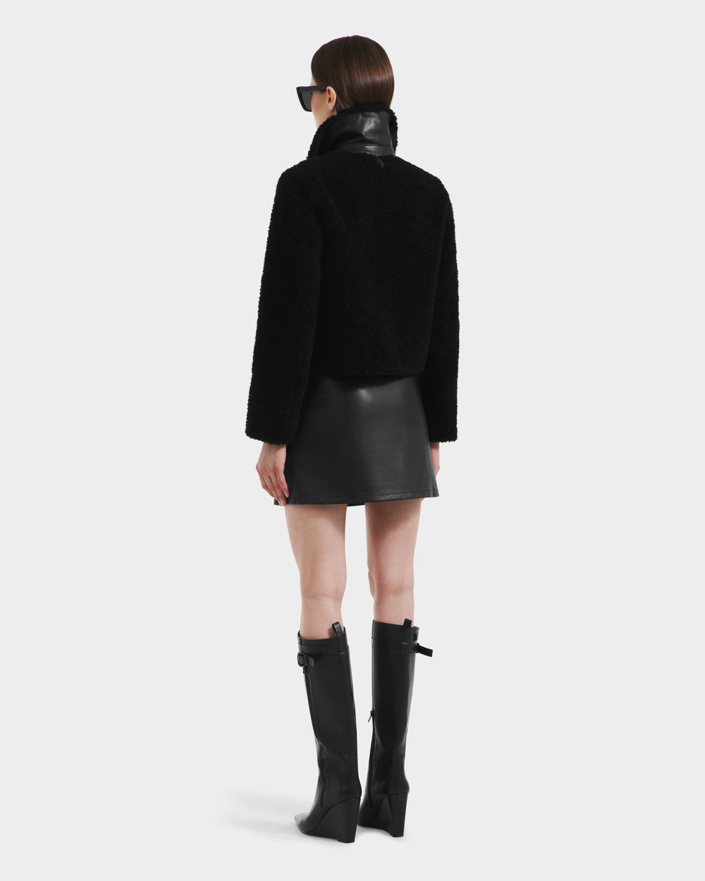 RUDSAK BLAIR Black Cropped Teddy Jacket | Faux Shearling Warmth