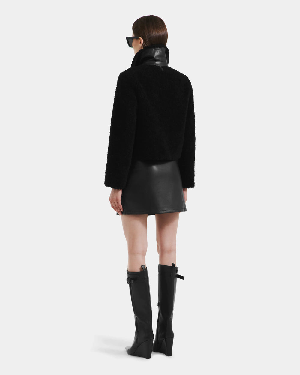 RUDSAK BLAIR Black Cropped Teddy Jacket | Faux Shearling Warmth