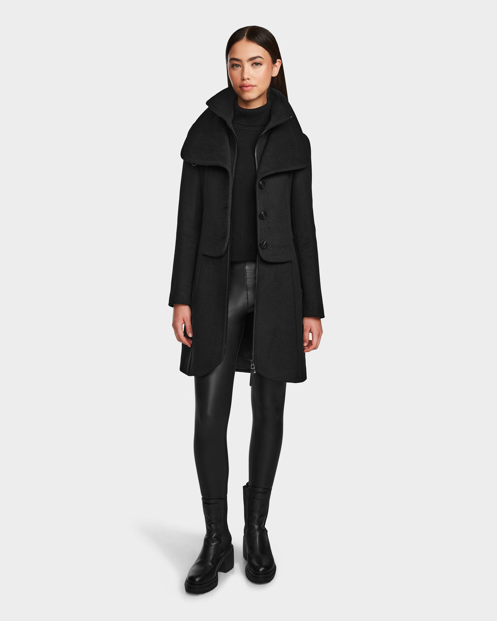 CAROLINE Black Wool Blend Coat | Elegant & Warm Knee-Length Style