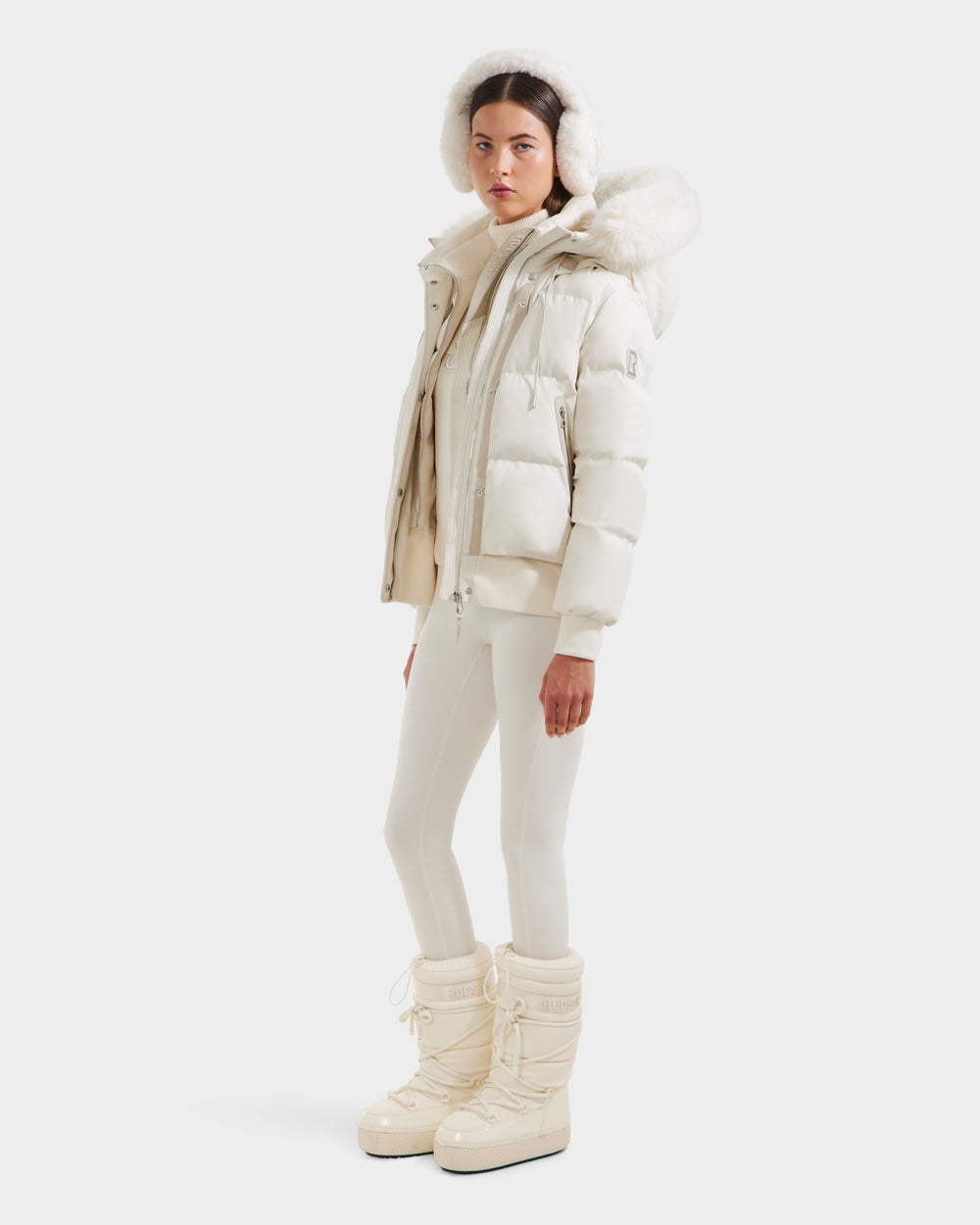 Faux Fur Hood White Fitted Puffer Jacket RUDSAK CIEYNA Down-Filled