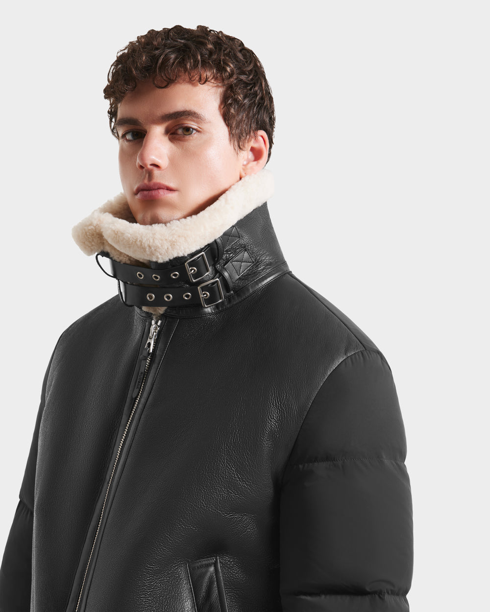 RUDSAK CLAYTON Men's Black Shearling Down Puffer Jacket | Luxury