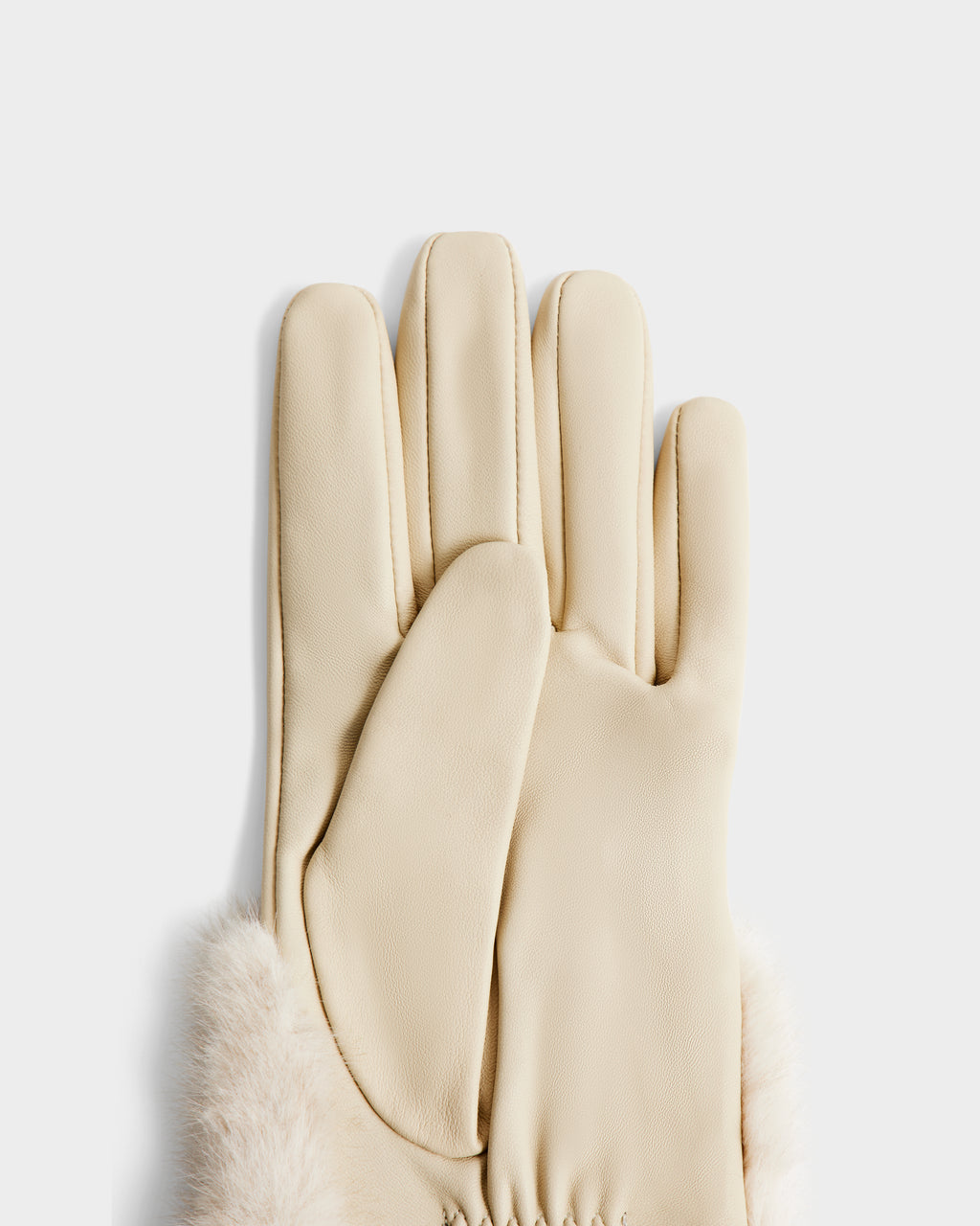 Rudsak’s COVE - 8425533 Vanilla are light beige faux leather touchscreen gloves with faux fur trim at the wrists, shown on a plain white background.