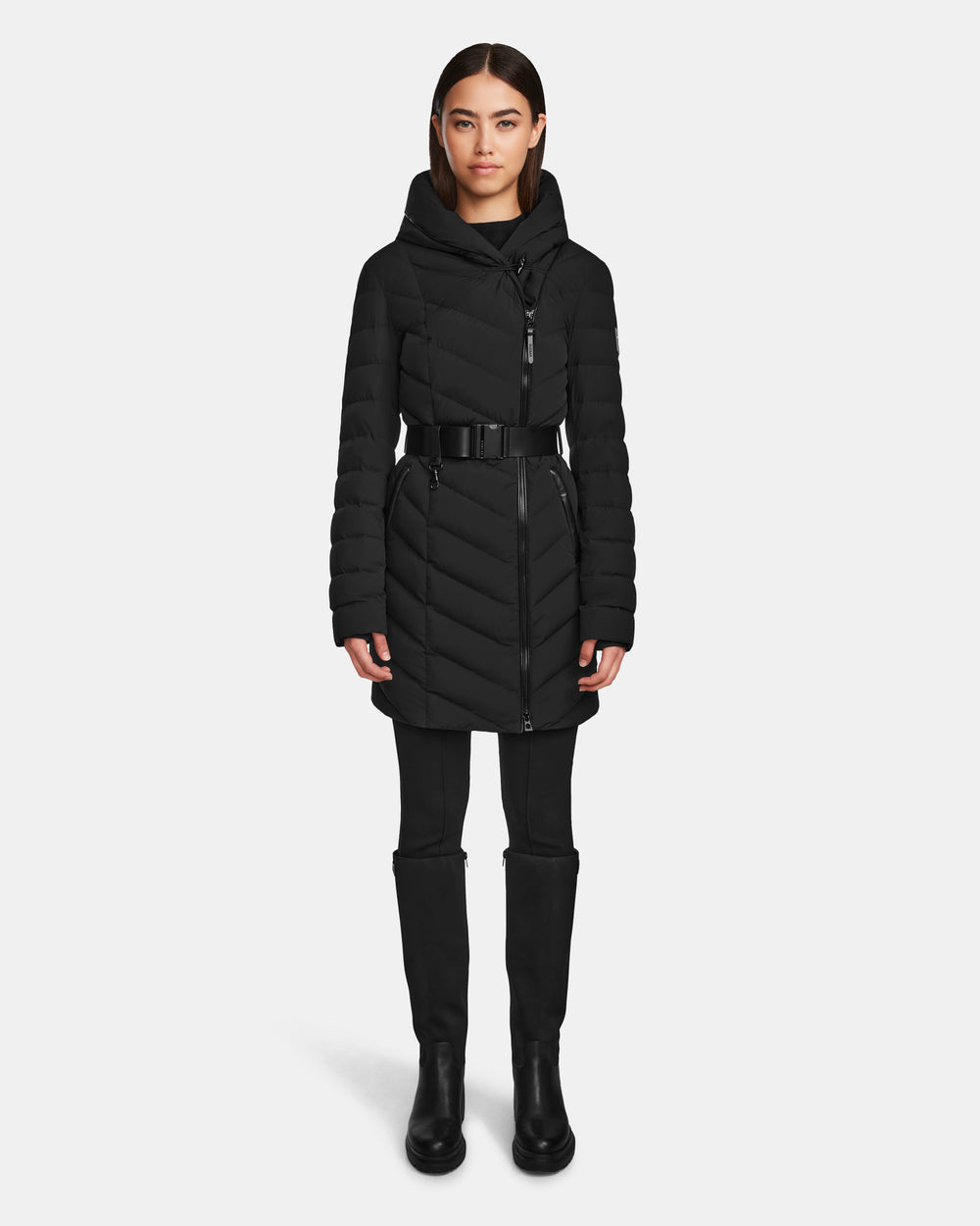 DITA Women's Black Knee-Length Quilted Down Puffer | Warm & Sleek