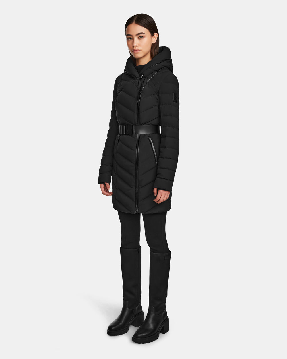 DITA Women's Black Knee-Length Quilted Down Puffer | Warm & Sleek