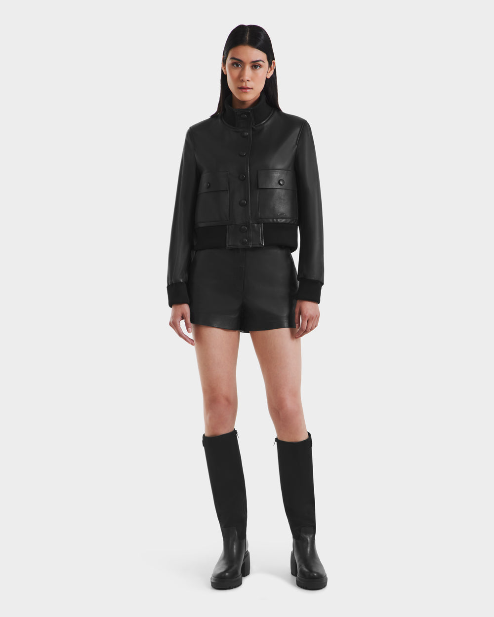 RUDSAK EVERLEIGH Black Leather Bomber Jacket for Women - Timeless