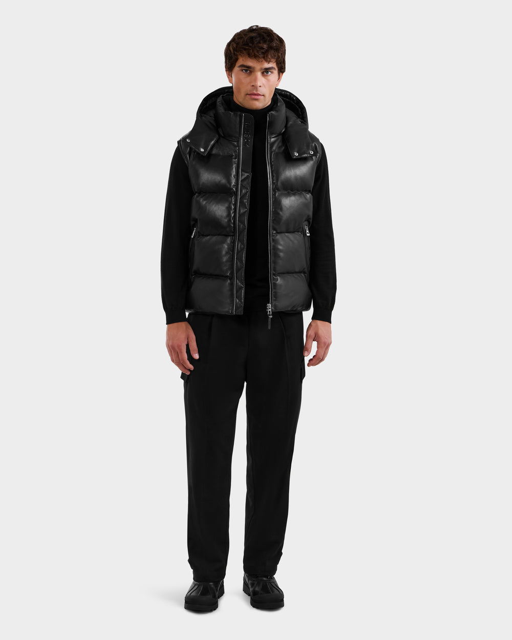RUDSAK HENRY X Men's Quilted Leather Down Vest | Removable Hood