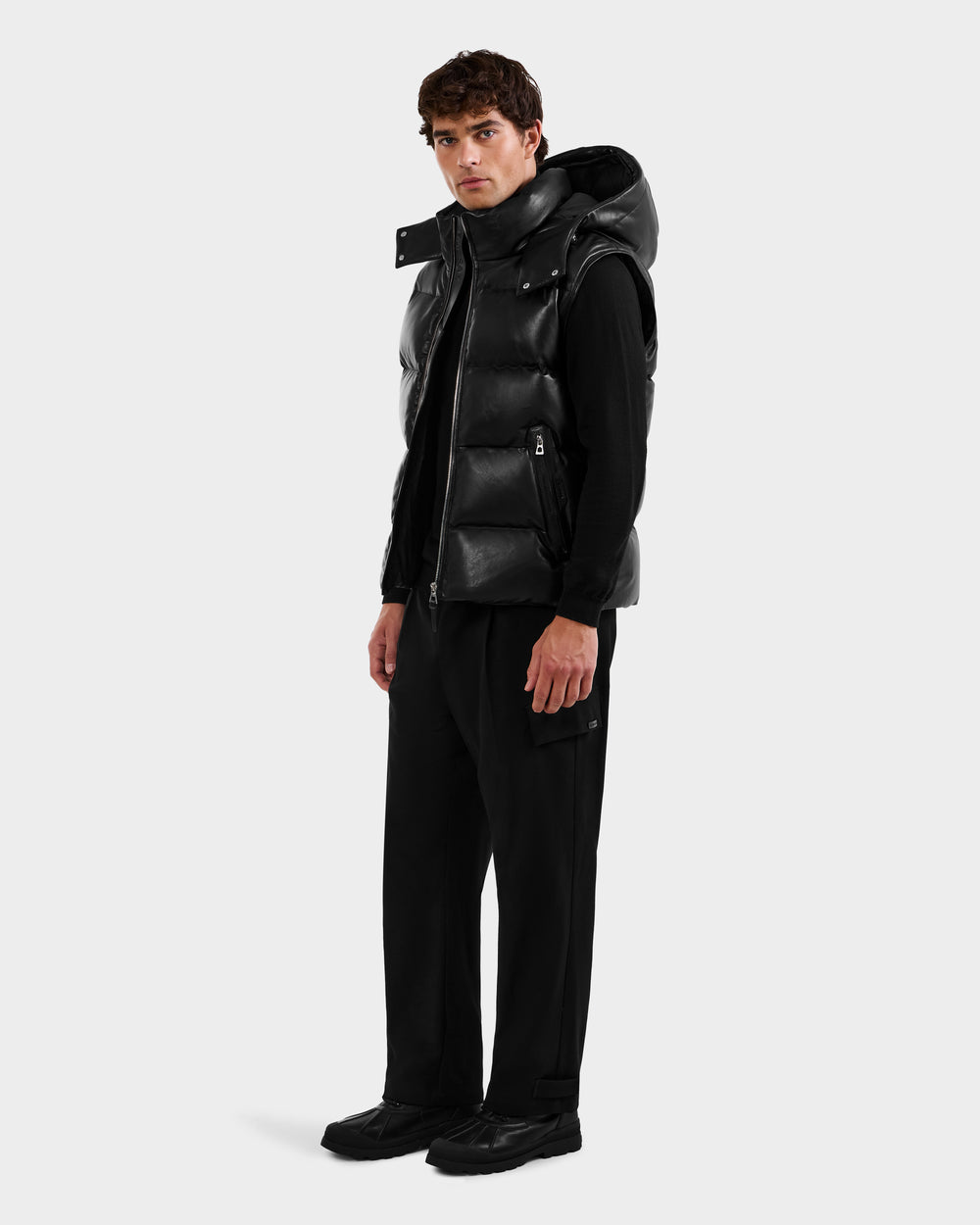 RUDSAK HENRY X Men's Quilted Leather Down Vest | Removable Hood