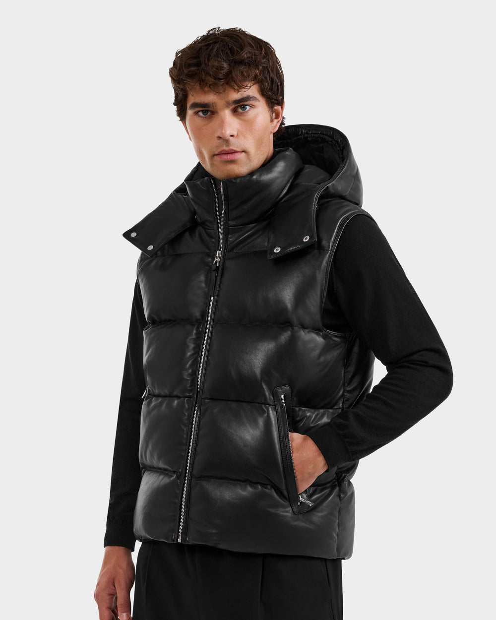 RUDSAK HENRY X Men's Quilted Leather Down Vest | Removable Hood