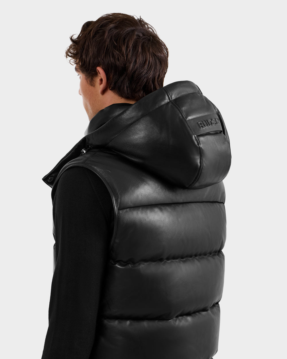 RUDSAK HENRY X Men's Quilted Leather Down Vest | Removable Hood