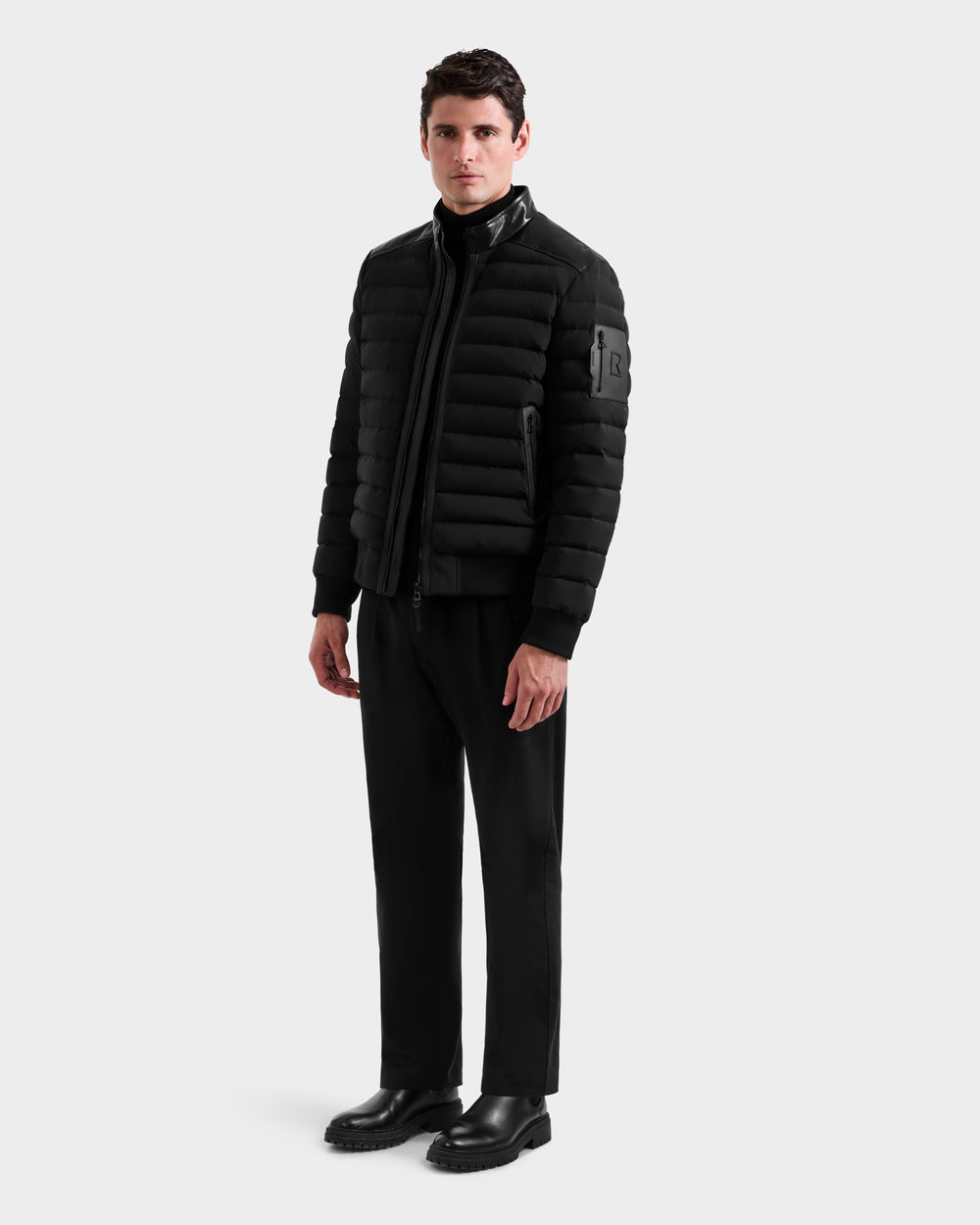 JOSHUA Men's Biker Quilted Down Jacket | Leather Collar Warmth