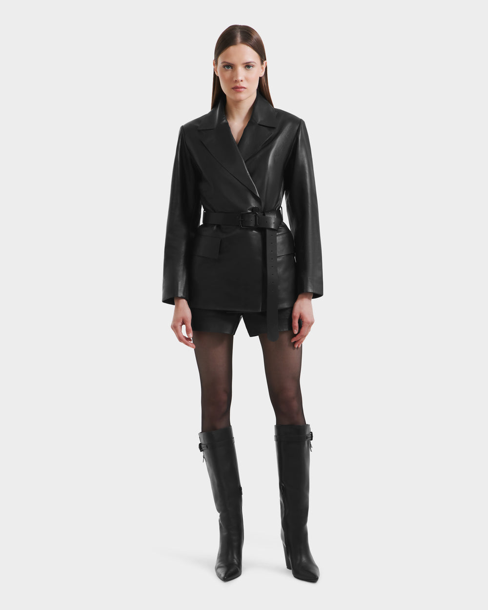 RUDSAK KENDALL Women's Black Leather Blazer Jacket Sleek Edgy