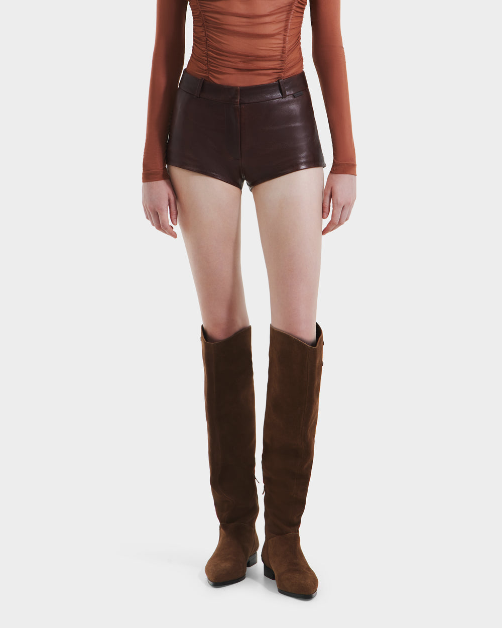 NAOTOレディースレザー ブラウン KENNEDY RUDSAK Women's Leather Hot Shorts - High-Rise Espresso