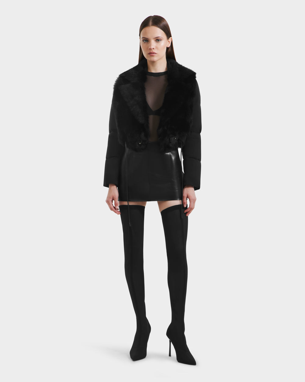 RUDSAK LILAH: Chic Black Shearling Puffer Cropped Jacket – Rudsak