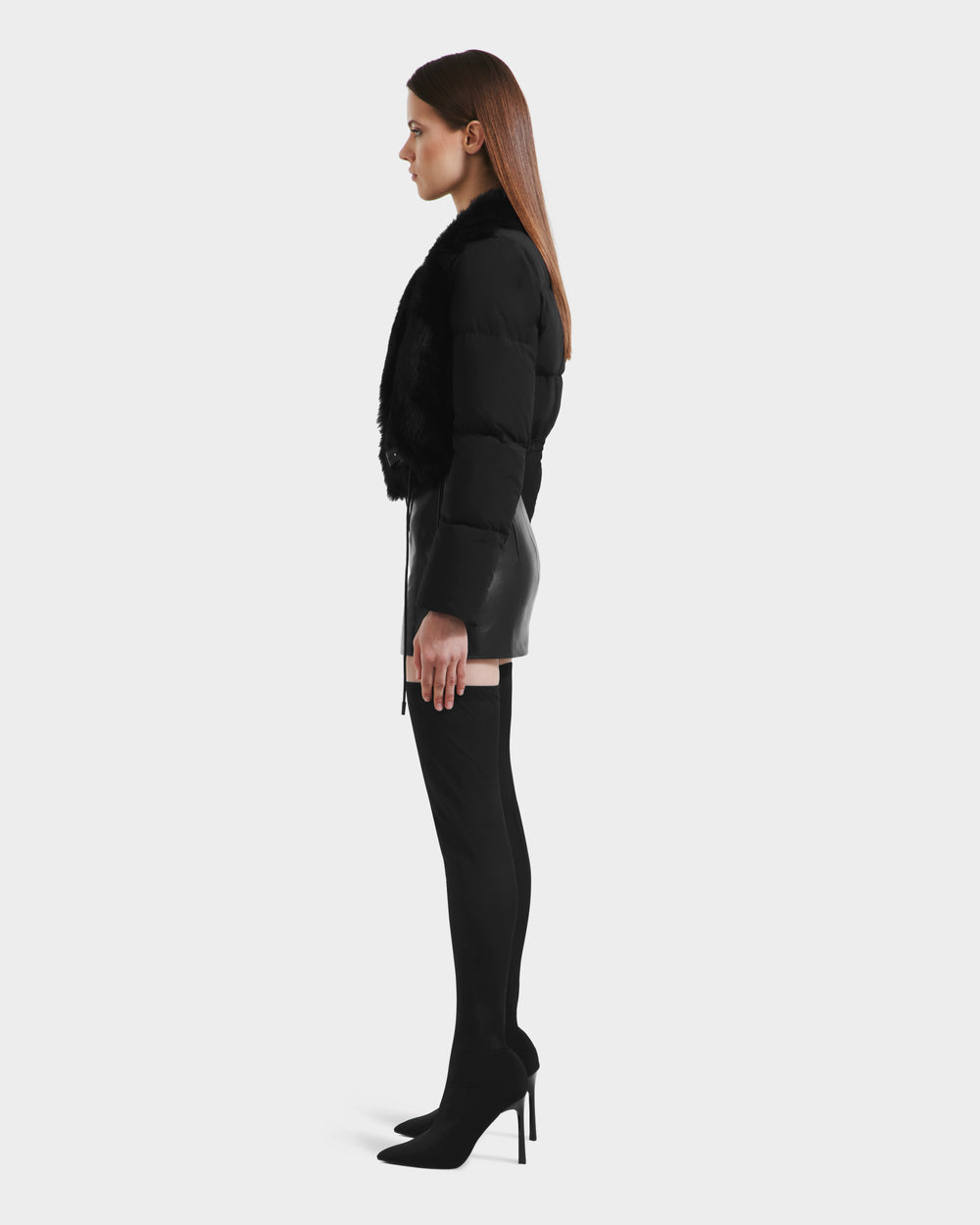 RUDSAK LILAH: Chic Black Shearling Puffer Cropped Jacket – Rudsak