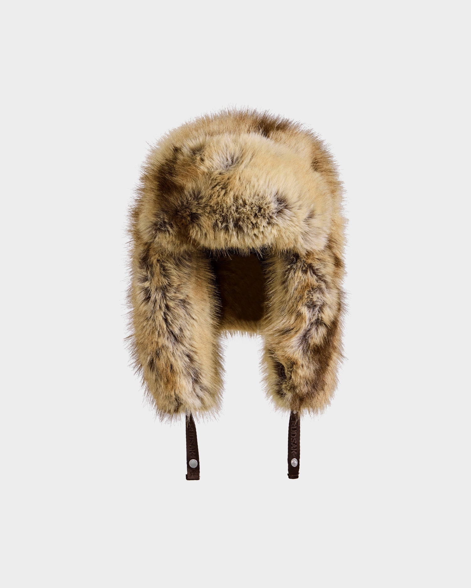 The Rudsak LIRA - 8425024 Mix Mocha is a women’s faux fur aviator hat in light brown, tan, and dark brown, with ear flaps and chin straps for cozy winter warmth and après-ski style, shown against a plain white background.