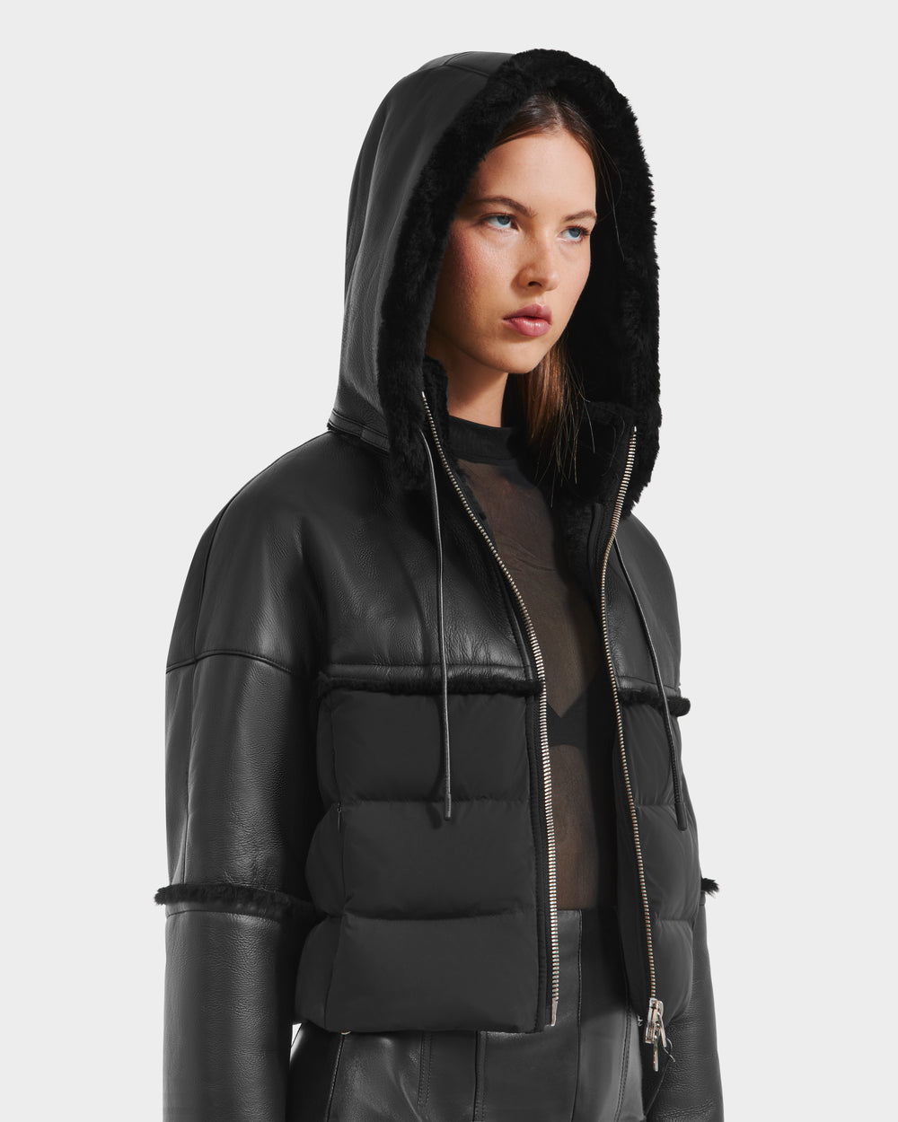 RUDSAK LIVIA Black Cropped Shearling Puffer Jacket Warm Chic