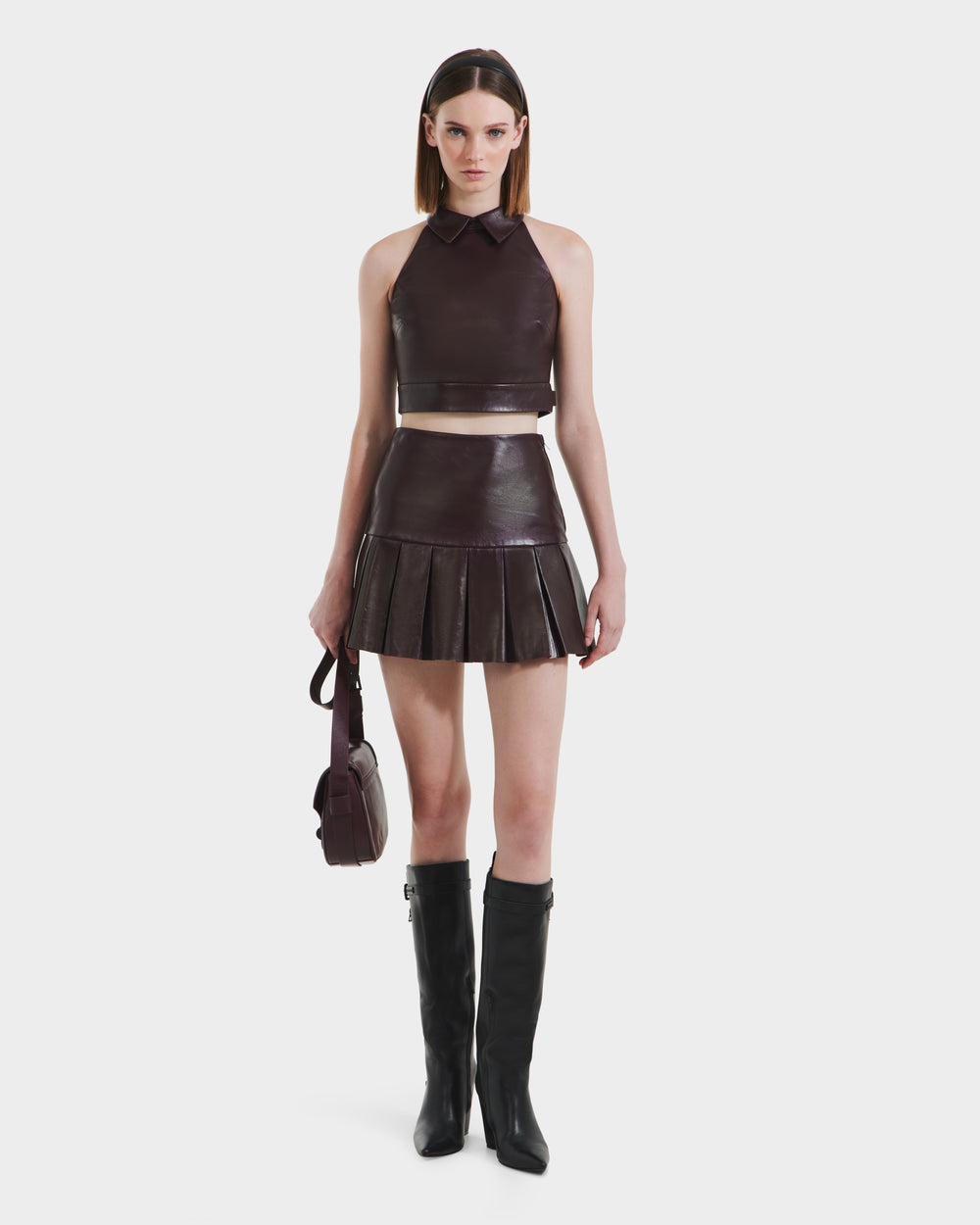 RUDSAK LOVELL Women's Bordeaux Leather Sleeveless Halter Top – Rudsak