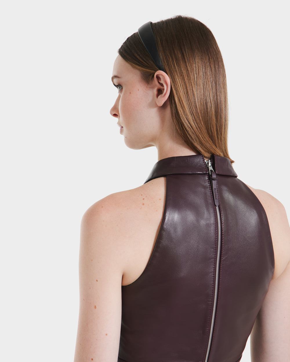 RUDSAK LOVELL Women's Bordeaux Leather Sleeveless Halter Top – Rudsak