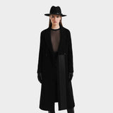 LYNWOOD Black Wool Tailored Coat | Luxe Leather Panel Design – Rudsak